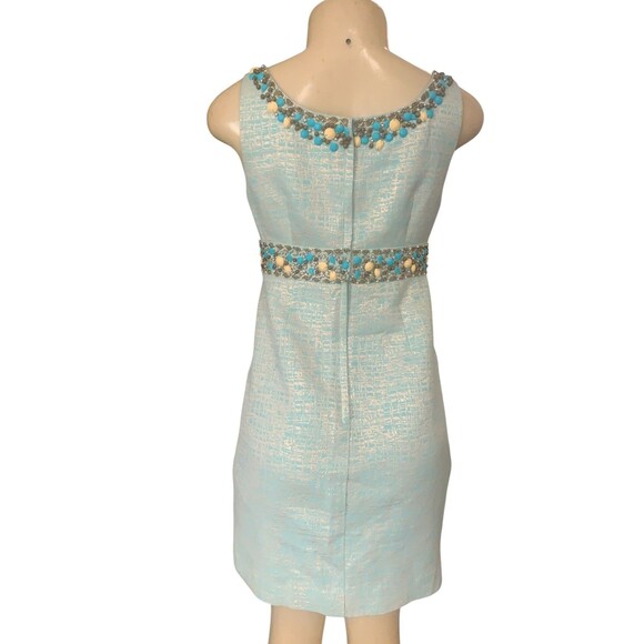 Lilly Pulitzer Dress Womens Size 6 Aqua Blue Metallic Beaded Sleeveless Shift - Picture 2 of 9